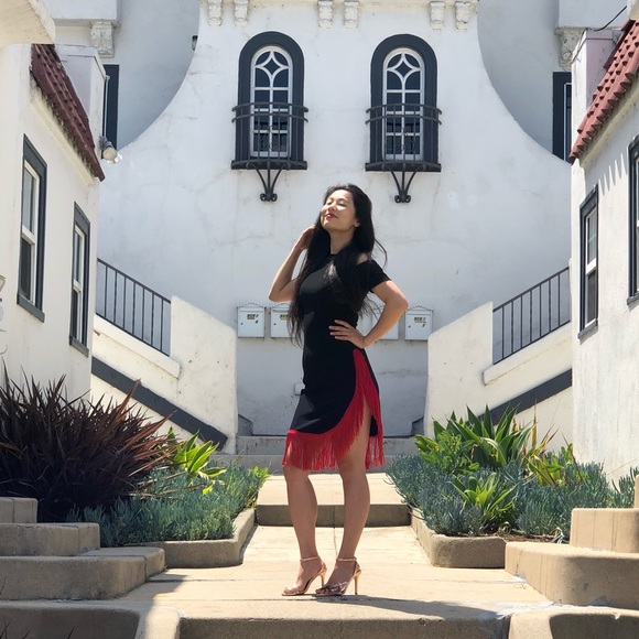 {vintage} salsa fringe dress with shoulder cutouts - Picture 8 of 11